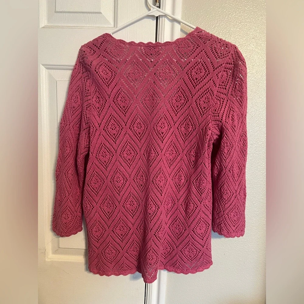 Christopher & Banks Vintage Pink Diamond Hand Crochet Cardigan Scalloped Open - Picture 6 of 6